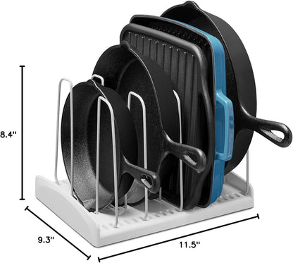 YouCopia StoreMore Expandable Cookware Rack with Tall Steel Wires, 12.5"-22" Wide Adjustable Pan Organizer for Kitchen Cabinet Storage, Premium Edition