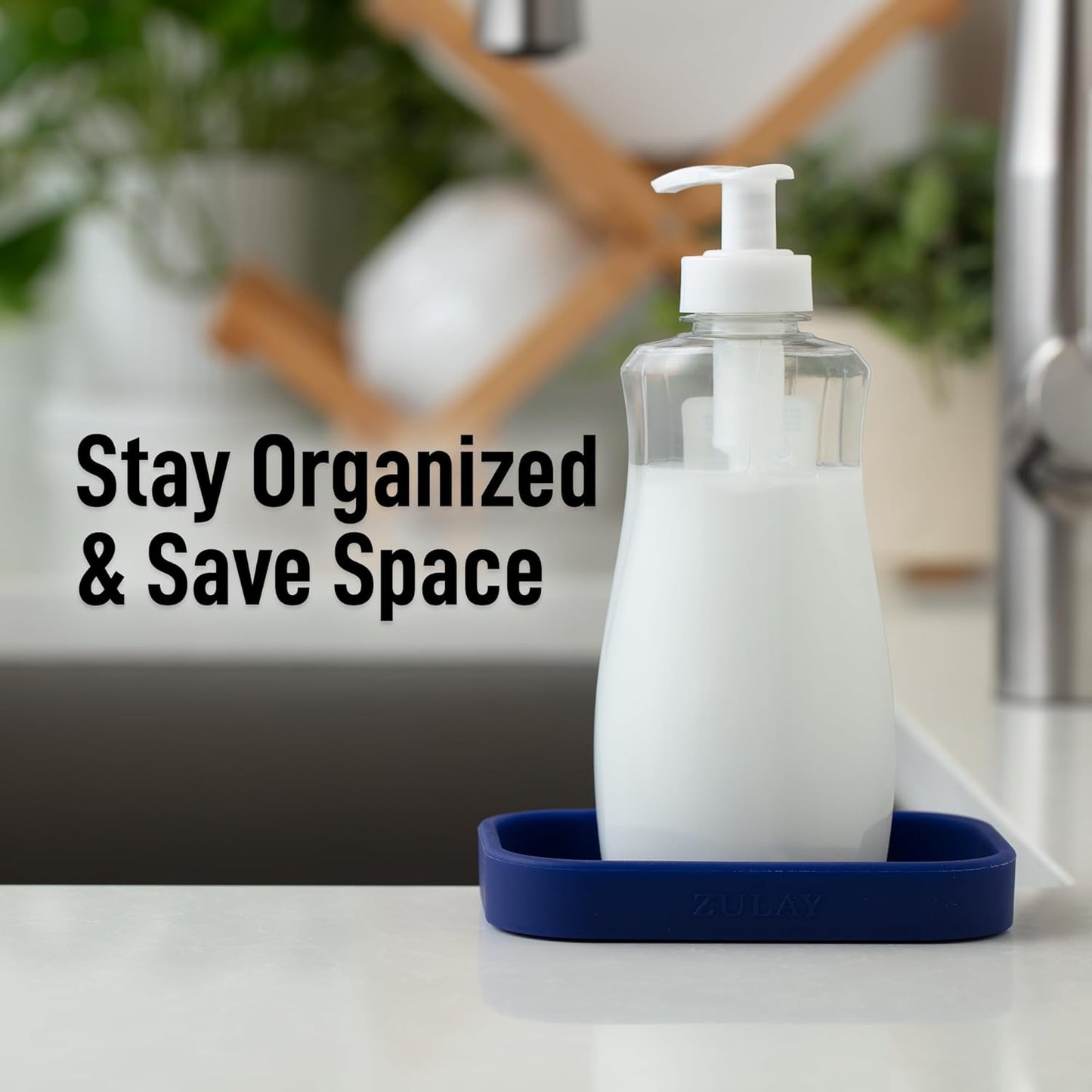 Zulay Kitchen (9x3.5in Sponge Holder for Kitchen Sink - Flexible Heavy-duty Multipurpose Sink Caddy - Counter Organizer for Kitchen, Bathroom, Makeup, Trinkets & More! (Grey)