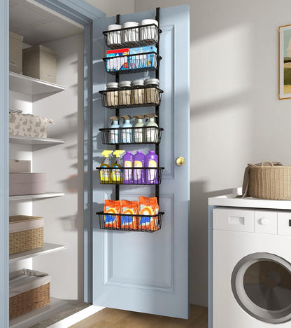 Mefirt White 9-Tier Over The Door Pantry Organizer, Pantry Organization and Storage, Deep Baskets Hanging Heavy-Duty Metal, Wall Spice Rack Seasoning Shelves for Home & Kitchen, Laundry Room Bathroom