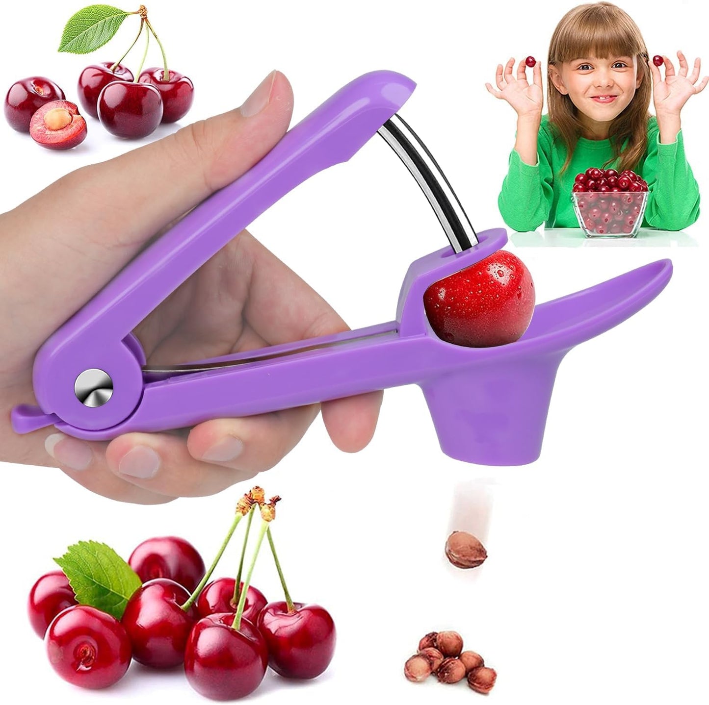 Cherry Pitter Tool 7-in-1, Portable Cherries Seed Remover, Fruit Pit Core Remover for Make Fresh Cherry Dishes, Cherry Pie and Jam and Cocktail Cherries