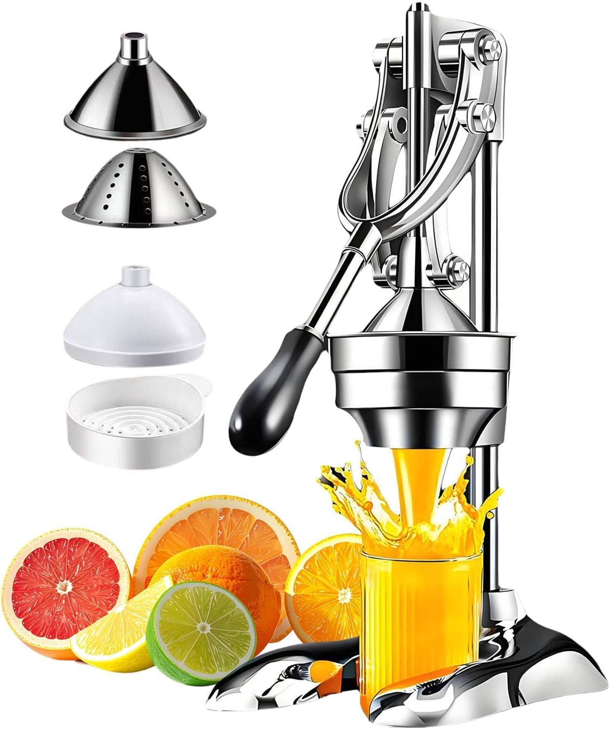 Manual Juicer Hand Press - Heavy Duty Stainless Steel Citrus Juicer Squeezer, Commercial Cold Press for Lemon, Orange, Pomegranate, Professional Metal Fruit Juicer, Easy to Clean