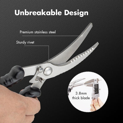 Poultry Shears, Heavy Duty Kitchen Shears With Anti-Slip Handle & Safety Lock, Poultry Scissors for Meat, Chicken, Bone,Turkey, Fish, Spring Loaded, Dishwasher Safe