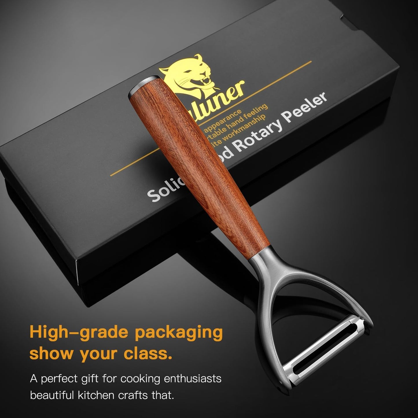 Serrated Blade Premium I Type 304 Stainless Steel Multifunctional Kitchen Peeler Real Wood Handle Ultra Sharp Blade Vegetable Potato Apple（Agarwood）