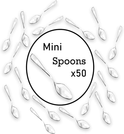 Loreso Plastic 50CT Mini Clear Dessert Spoons For Miniature Dessert Cups, Tasting Party, Sampling, Ice Cream, Small Catering Supplies - Reusable BPA Free Pack of 50