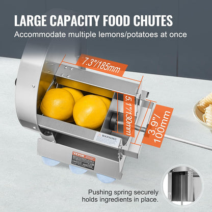 VEVOR Electric Vegetable Slicer, 0-0.5"/0-12mm Thickness Adjustable Commercial Slicer Machine, Convertible to Manual, Stainless Steel Food Cutter Slicing Machine, for Potato, Lemon, Tomato, Apple