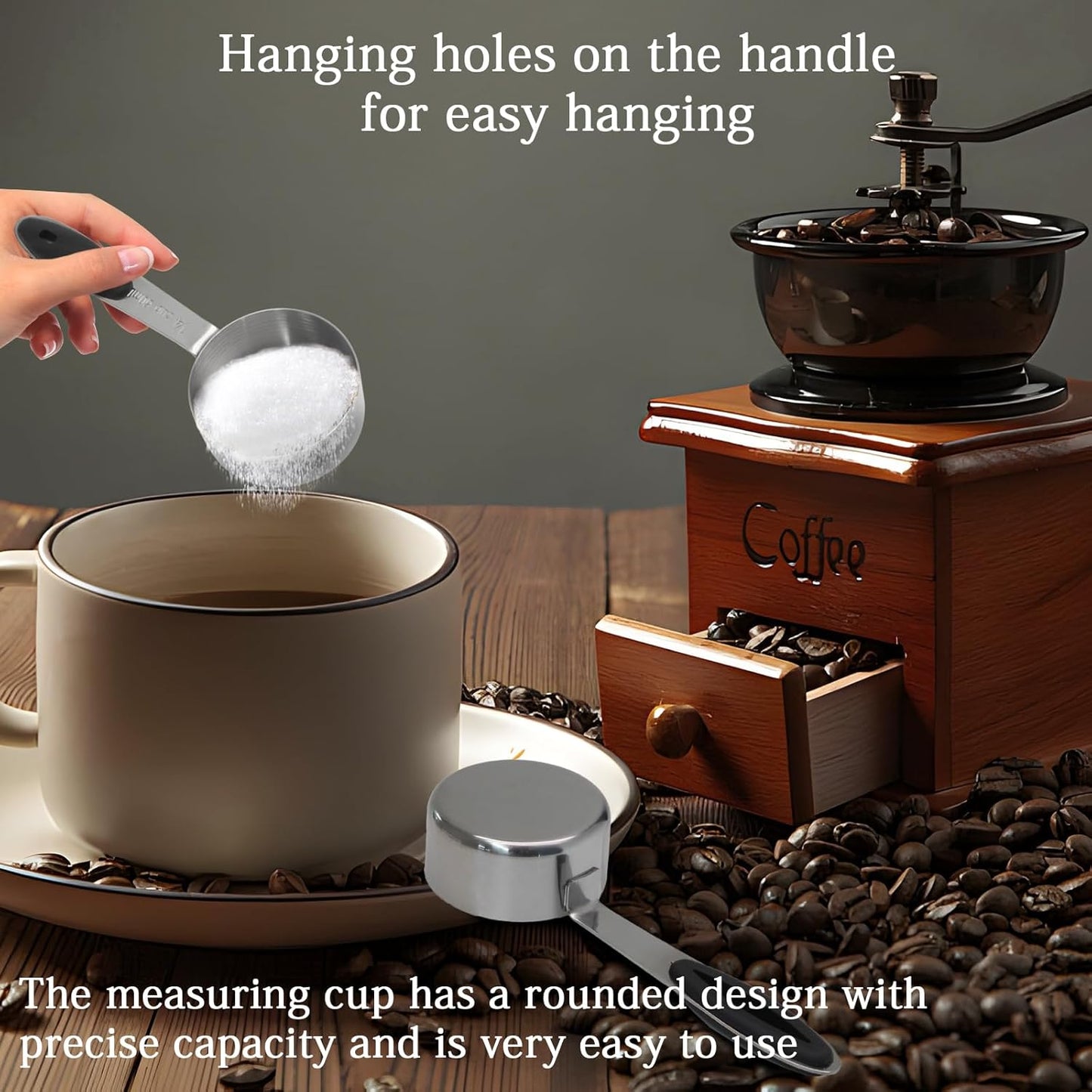 1/4 Cup Measuring Cup, 60 ML Stainless Steel Coffee Measuring Scoops, Single Metal Coffee Scoop with Black Silicone Handle