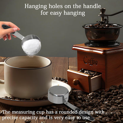 1/4 Cup Measuring Cup, 60 ML Stainless Steel Coffee Measuring Scoops, Single Metal Coffee Scoop with Black Silicone Handle