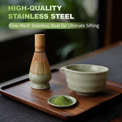SIMPLETaste Matcha Whisk Set, 7 Pcs Ceramic Matcha Kit Includes Bowl, Whisk and Holder, Bamboo Scoop, Scoop Rest, Sifter and Tea Towel - Matcha Kit for Macha Lovers (Pink)