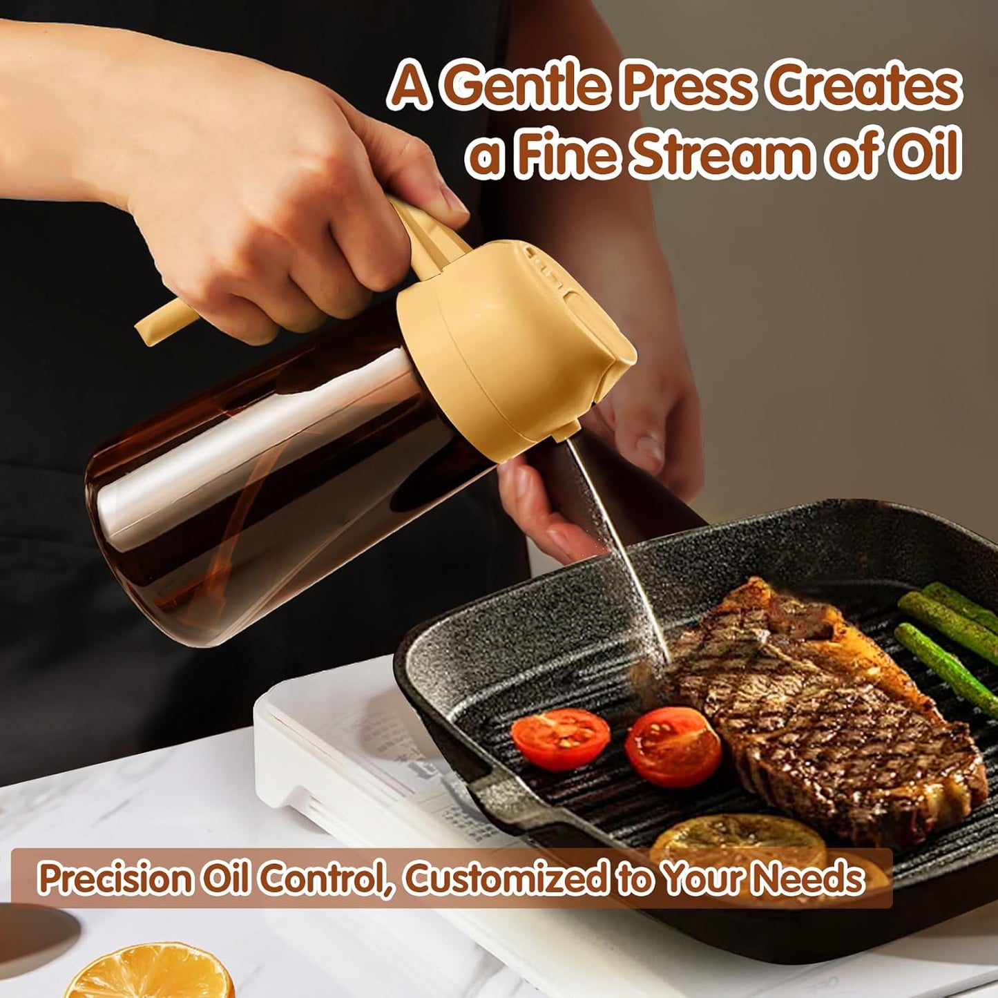YARRAMATE 2Pcs 16oz/470ml Dark Brown Oil Sprayer for Cooking with Stickers, Food-grade Premium 2 in 1 Olive Oil Dispenser Bottle for Kitchen Gadgets, Air Fryer, Salad, Frying, BBQ (Black&OliveGreen)