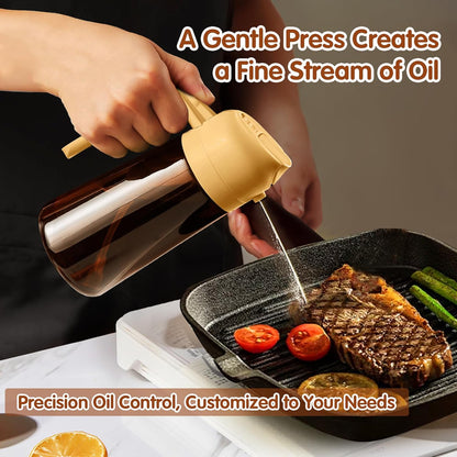 YARRAMATE 2Pcs 16oz/470ml Dark Brown Oil Sprayer for Cooking with Stickers, Food-grade Premium 2 in 1 Olive Oil Dispenser Bottle for Kitchen Gadgets, Air Fryer, Salad, Frying, BBQ (Black&OliveGreen)
