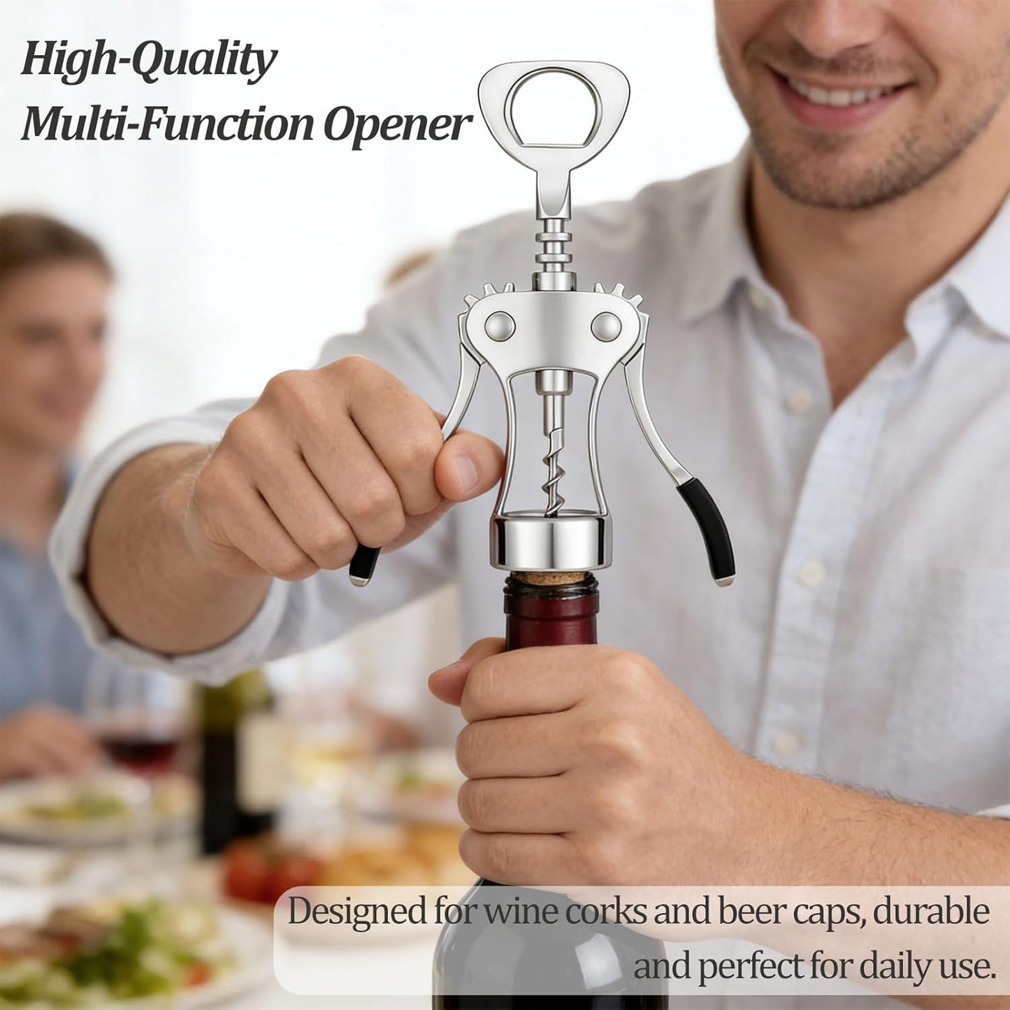 Premium Wing Wine Opener Corkscrew, Zinc Alloy Multi-Use Bottle Opener for Home & Bar