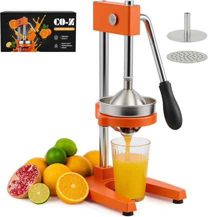 CO-Z Manual Citrus Juicer, Commercial Grade Cast Iron Orange Juicer, Professional Heavy Duty Juice Press with Removable Strainer, Manual Juice Extractor for Orange Lemon Pomegranate Citrus, Black