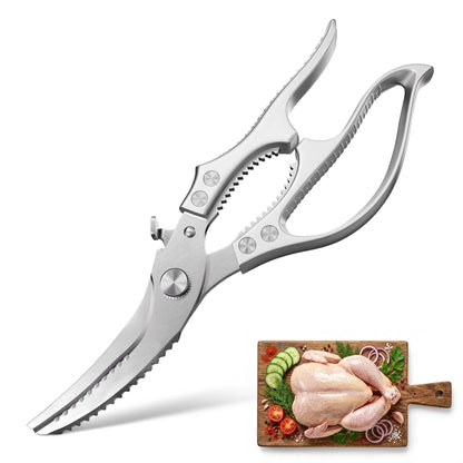 2 in 1 Kitchen Scissors for Food – Stainless Steel Blade & Plastic Cutting Board Scissors with Safety Lock | 9.5" Tomato Knife, Fruit & Vegetable Cutter – Easy-to-Use Kitchen Shears for Meat, Cheese