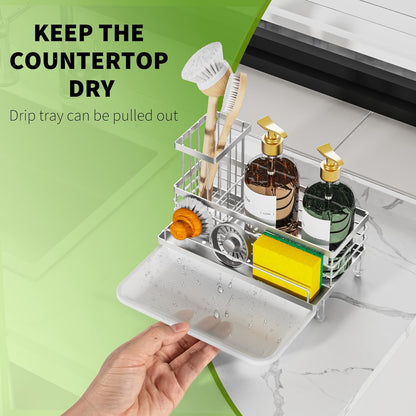 Sponge Holder for Kitchen Sink, Smiley Face Sink Caddy with Removable Brush Holder,Self-Draining Sponge Caddy for Sponge,Soap,Dish Brush,Scrubber,Kitchen Essentials and Gadgets