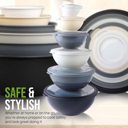 Zulay Kitchen 12 Piece Plastic Mixing Bowls with Lids Set - Leak-Proof Microwave & Freezer Safe Stackable Mixing Bowl Set for Preparing, Serving and Storing - Non-Slip Large Nesting Bowls (Blue Ombre)