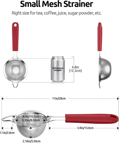 U-Taste Medium Fine Mesh Strainer: 18/8 Stainless Steel 4.73in 30 Mesh Kitchen Food Sieve with Sturdy Riveted Silicone Handle, Heavy Duty Deep Handheld Metal Colander for Rice, Quinoa, Flour (Black)