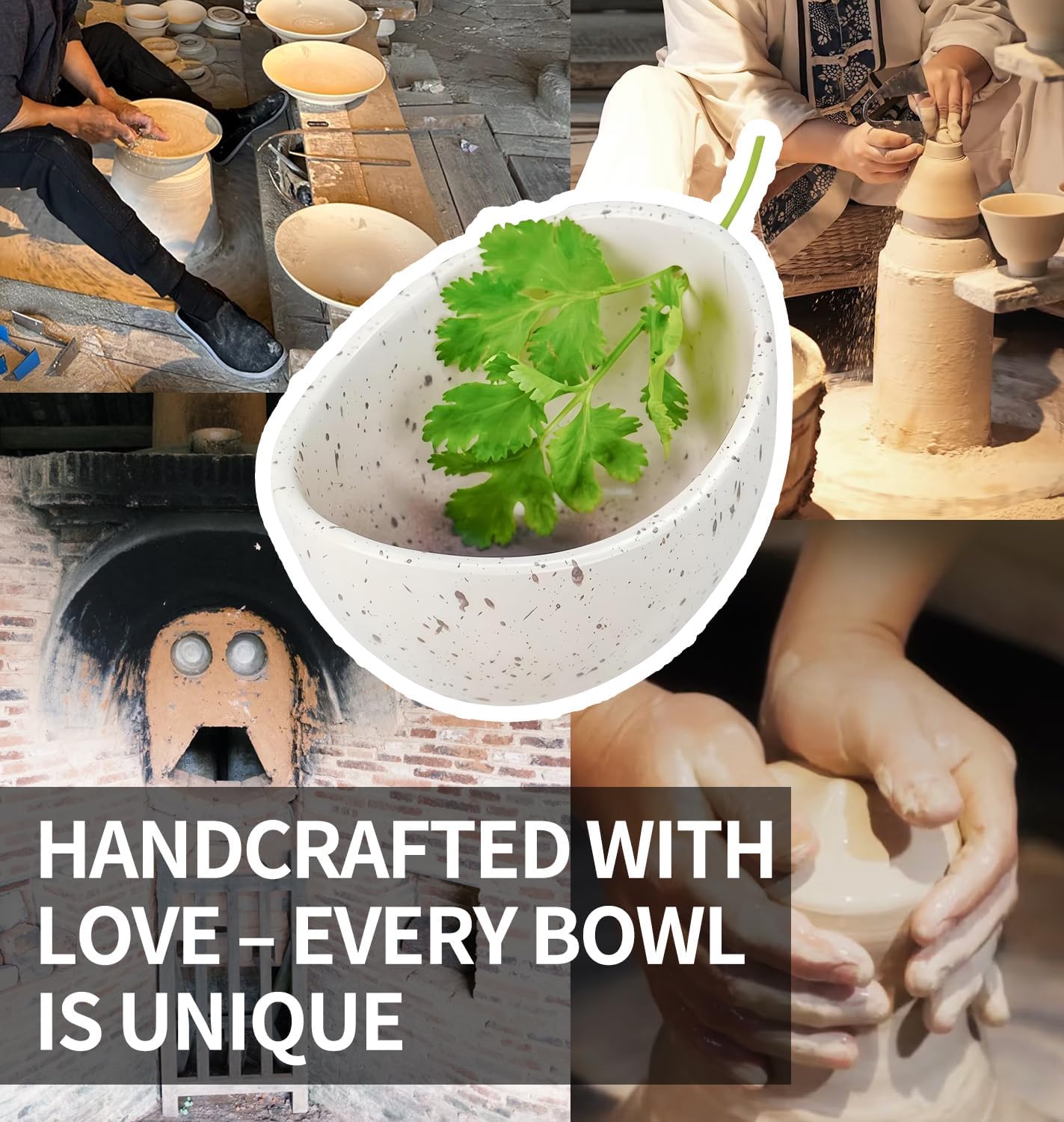 New 4-Slot Herb Stripper，Handmade Firing Herb Stripper Bowl，Pottery Herb Stripper Bowl ，Suitable for Kale, Basil, Rosemary, Etc (Blue and White Porcelain)