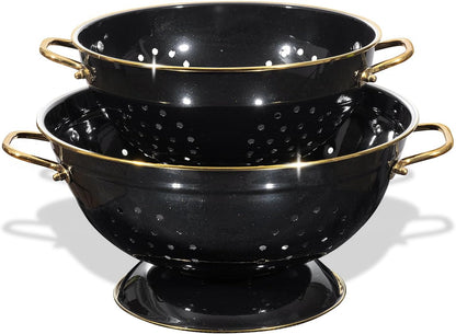 Metal Colander Set of 2, Strainer Basket with Handles perfect for Spaghetti, Pasta, Berry, Vegetable, Fruit, Solid Base Powder Coated Self-draining Kitchen Colander Bowel, 3.5 & 5 Qt, Matte Black