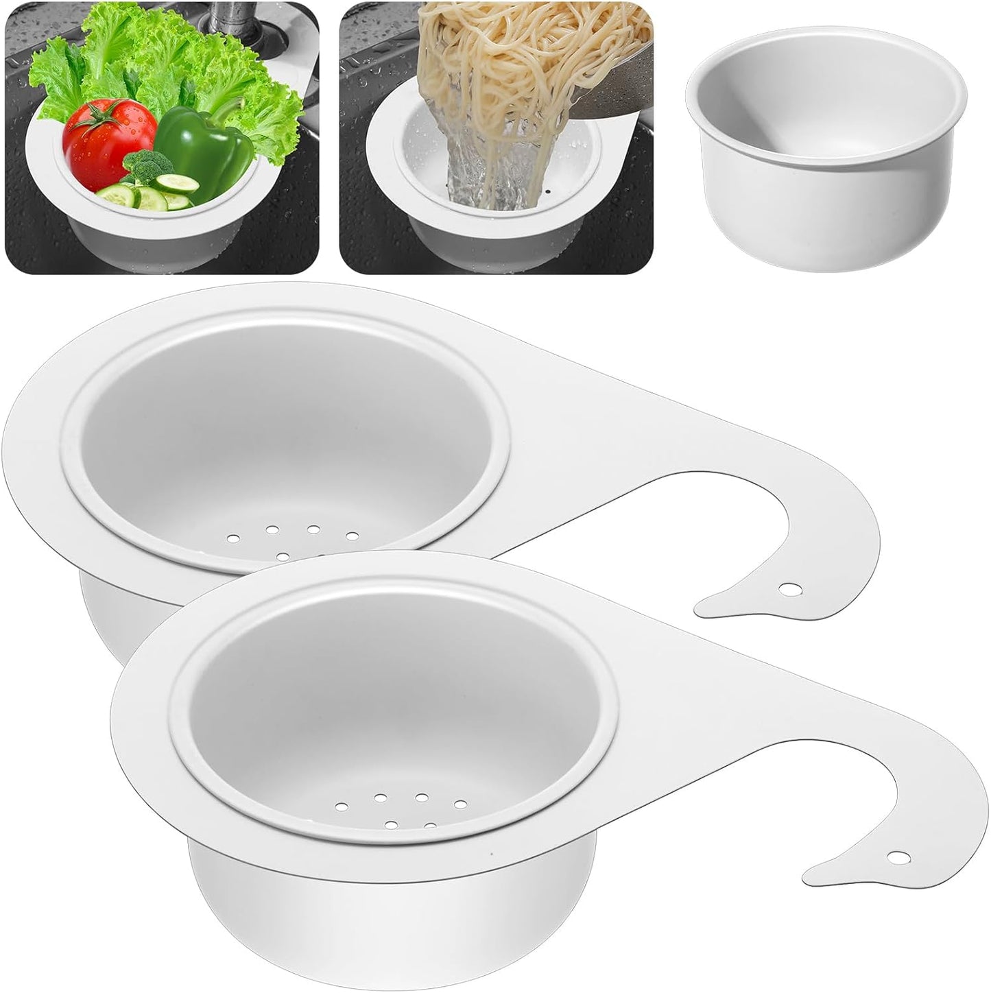 Teenyyou 2 Pcs Stainless Steel Sink Strainer Basket 15 Oz Multifunction Hanging Sink Colander Drain Basket Faucet Upgrade Quick Draining Kitchen Tool for Fruit Vegetable, 8.7 x 3.9 x 2.3 Inch