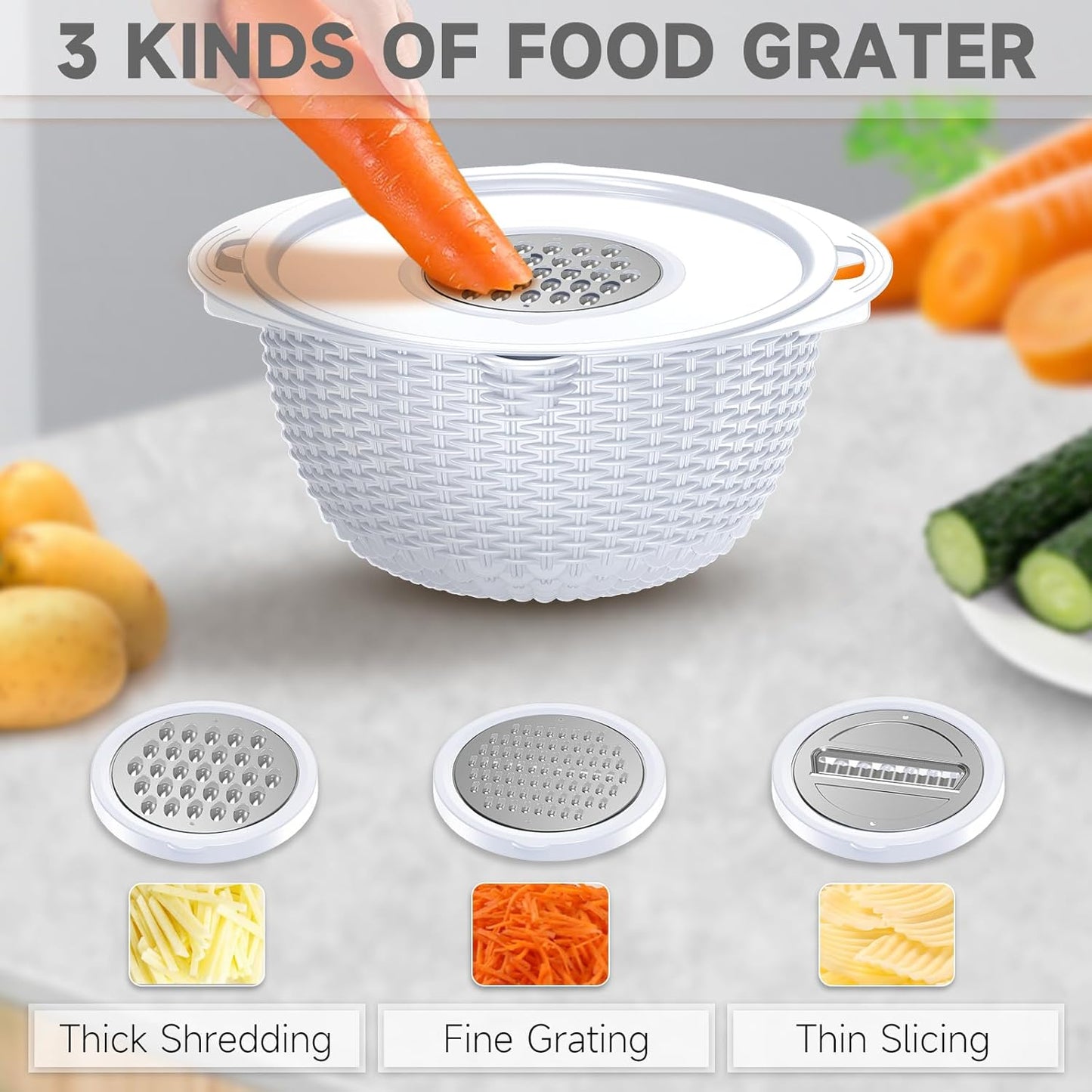 4-1 Colander with Bowl Set - Pasta Strainer - Colander for Kitchen - Strainers and Colanders Rice Strainer Fruit Cleaner Veggie Wash Sink Strainer Kitchen Essentials - Black