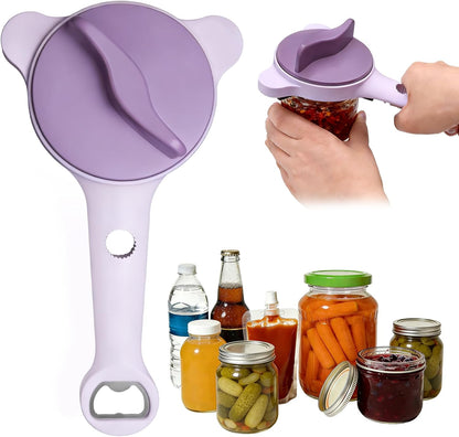 Multi-Functional 4-in-1 Jar Opener, Adjustable Stainless Steel Bottle Opener for Multi Size Jar Bottles with Ergonomic Non-Slip Handle Grip, Kitchen Helper for Seniors Weak Hands Arthritis