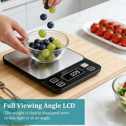 Waterproof Food Scale, 22lb Digital Kitchen Scale with Batteries, 304 Stainless Steel Precision Gram Scale for Baking, Cooking, Meal Prep, Tare Function