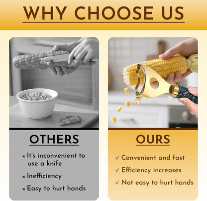 2Pcs Stainless Steel Corn Peeler & Kernel Remover Tool - 3-in-1 Corn Cob Stripper for Corn on the Cob, Pepper Seed Corer & Vegetable Slicer - Multi-Function Kitchen Gadget with Non-Slip Grip (Silver)