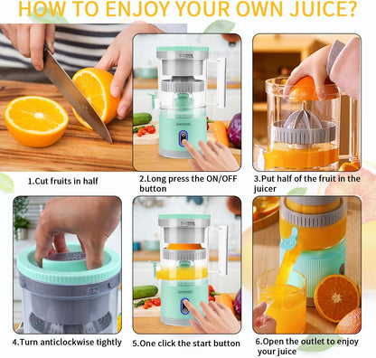 Electric Citrus Juicer, Rechargeable Juicer Machine with USB Cable and Cleaning Brush, Touch Button, Automatic Orange Lime Lemon Grapefruit Squeezer, Easy to Clean Portable Juicer, White