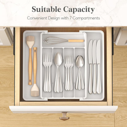 Lifewit Silverware Drawer Organizer, Expandable Utensil Tray for Kitchen, BPA Free Flatware and Cutlery Holder, Adjustable Plastic Storage for Spoons Forks Knives, 11-18 x 14", Black