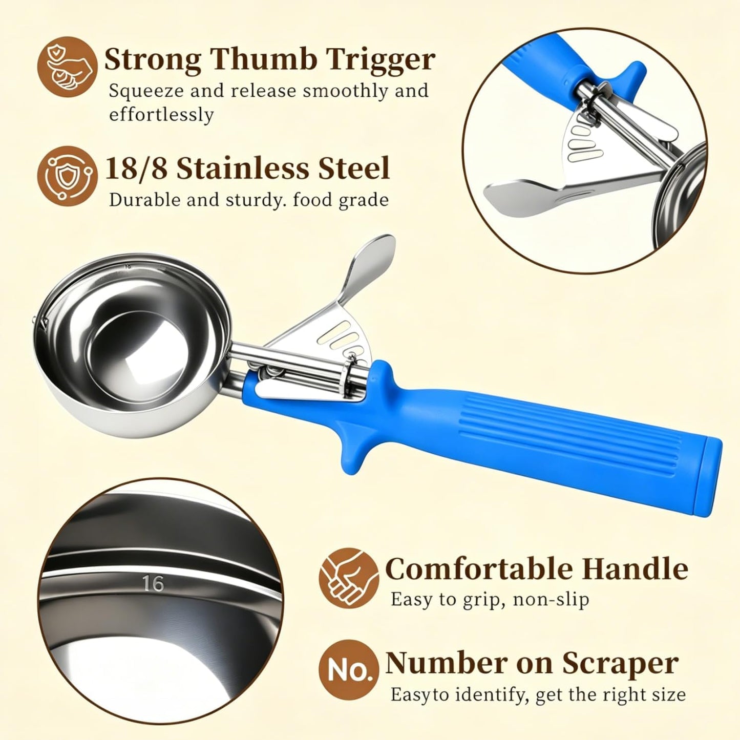 HOMURE H 4 oz Scoop, Large Ice Cream Scoop with Trigger, #8 Disher, Muffin Scoop, Portion Scoop, Cookie Scoop for Baking, Grey Handle, for Making Ice Cream Cookie Muffin Cupcake Mashed Potato