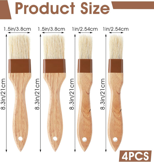 4Pcs Pastry Brush, Natural Bristle Pastry Brushes for Cooking Baking Grilling Basting Brush with Beech Wooden Handle for Butter Oil Marinade, Grilling & Baking Kitchen Food Brushes (1 Inch & 1.5 Inch)