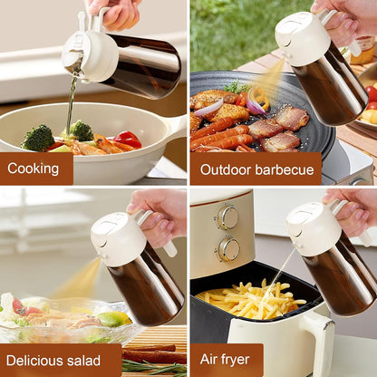 YARRAMATE 2Pcs 16oz/470ml Dark Brown Oil Sprayer for Cooking with Stickers, Food-grade Premium 2 in 1 Olive Oil Dispenser Bottle for Kitchen Gadgets, Air Fryer, Salad, Frying, BBQ (Black&OliveGreen)