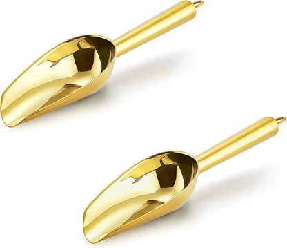E-far Mini Ice Scoop Set of 2, 3 Ounce Stainless Steel Scoops for Ice Cube/Candy/Flour/Sugar, Metal Utility Scoops for Canisters, Baking, Kitchen Pantry, Rust Proof & Dishwasher Safe