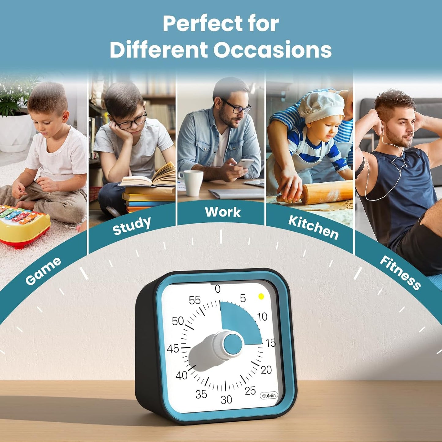 Visual Timer for Kids with Pause Function, 60 Minute Countdown Timer for Kids Desk Study, Teaching, Kitchen Cooking, Office Meetings, Time Management for ADHD (White)
