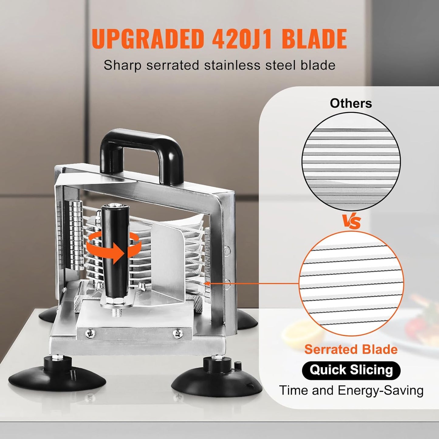 VEVOR Commercial Tomato Slicer, 1/4 inch Tomato Cutter Slicer, Stainless Steel Heavy Duty Cutter Machine, Manual with Non-slip Feet, for Cutting Tomatoes, Cucumbers, Bananas