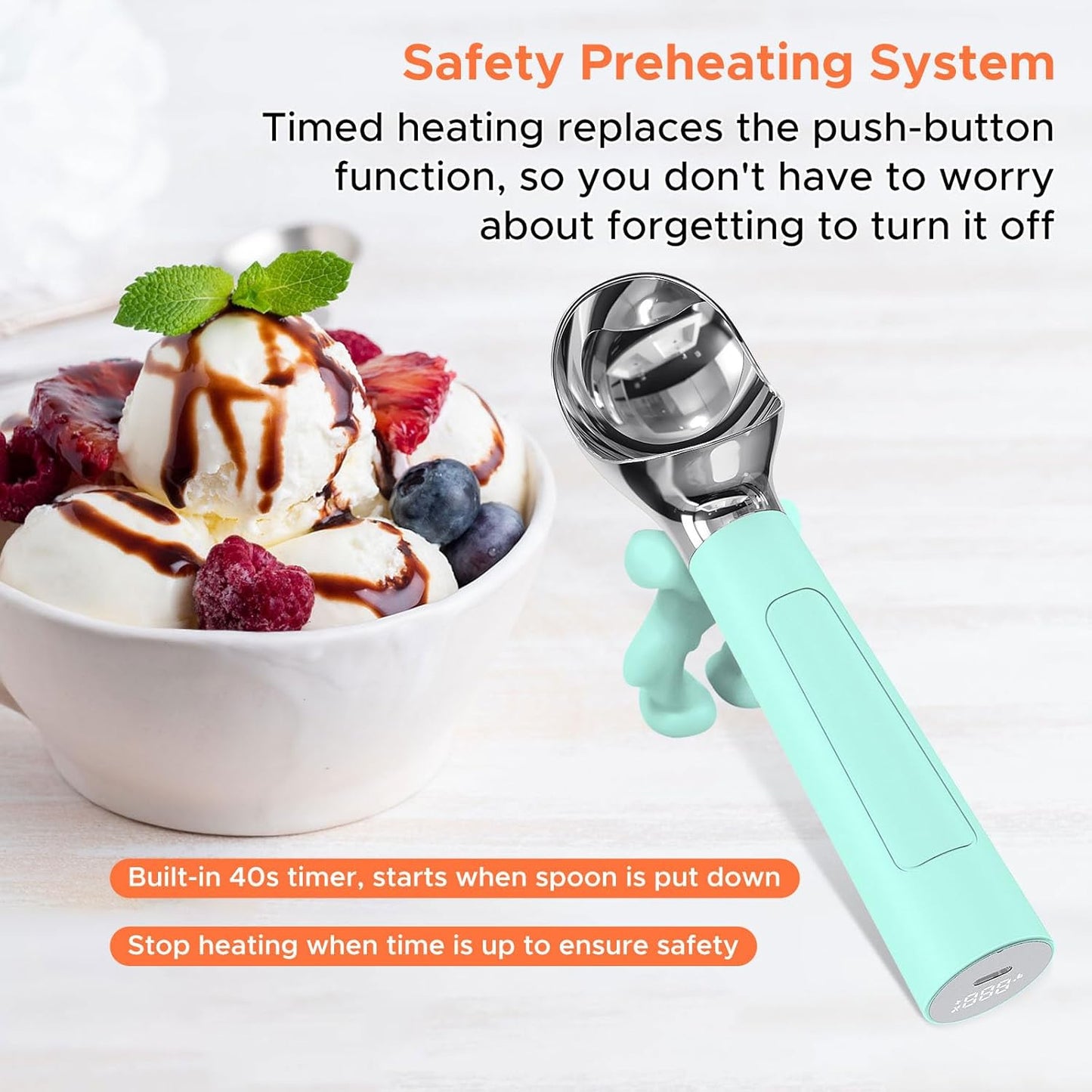 LT LAUDTEC Heated Ice Cream Scoop, Rechargeable Electric Warming Scooper, Heats to 158F for Hard Ice Cream, IP67 Waterproof, Easy for Seniors & Kids (Yellow)