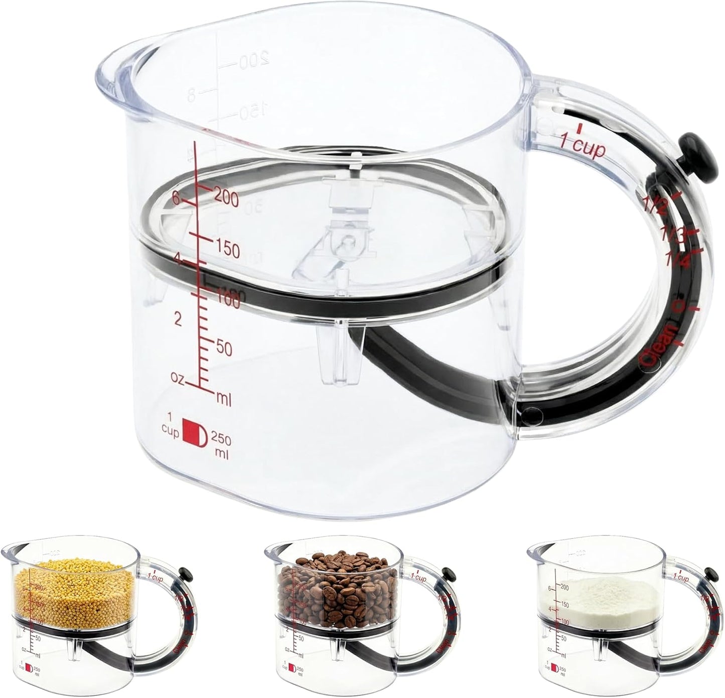 4 in1 Adjustable Measuring Cup – Push up bottom and dual scale (ml/oz), suitable for baking, cooking, and laboratory measuring cups