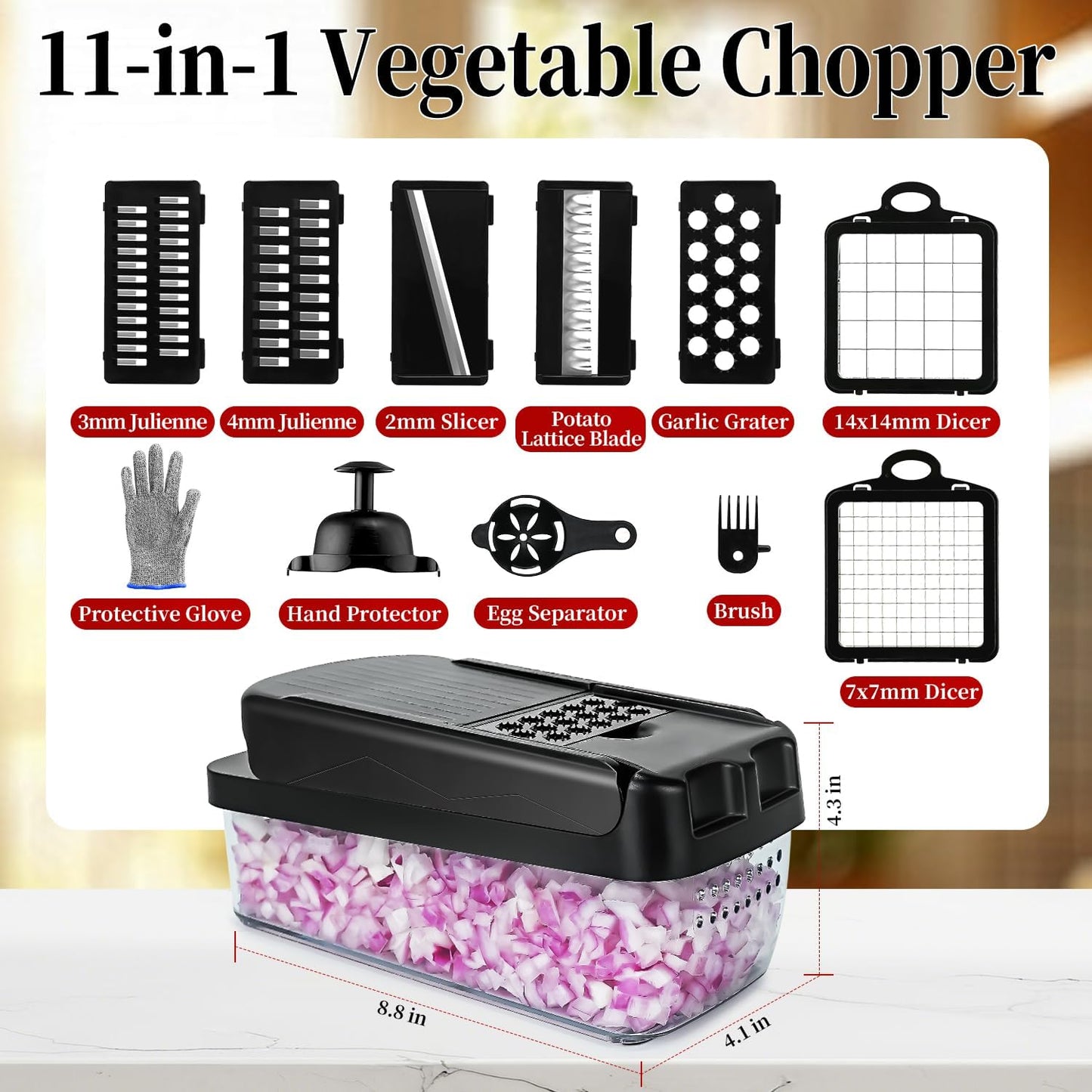 Vegetable Chopper Slicer Food Chopper with Container Veggie Dicer Cutter Salad Chopper Mandoline Slicer Cheese Grater Includes Hand Guards and Gloves & Kitchen Gadgets