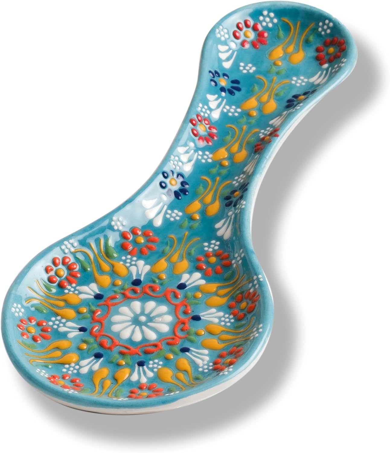Handmade Spoon Rest, Ceramic Spoon Rest for Stove Top, 10" Spoon Rest for Kitchen Counter, Dishwasher Safe Spoon Holder for Stove, Housewarming Gifts Utensil Rest, Colorful Spoon Rests (Black)