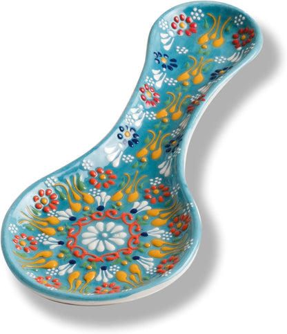 Handmade Spoon Rest, Ceramic Spoon Rest for Stove Top, 10" Spoon Rest for Kitchen Counter, Dishwasher Safe Spoon Holder for Stove, Housewarming Gifts Utensil Rest, Colorful Spoon Rests (Black)