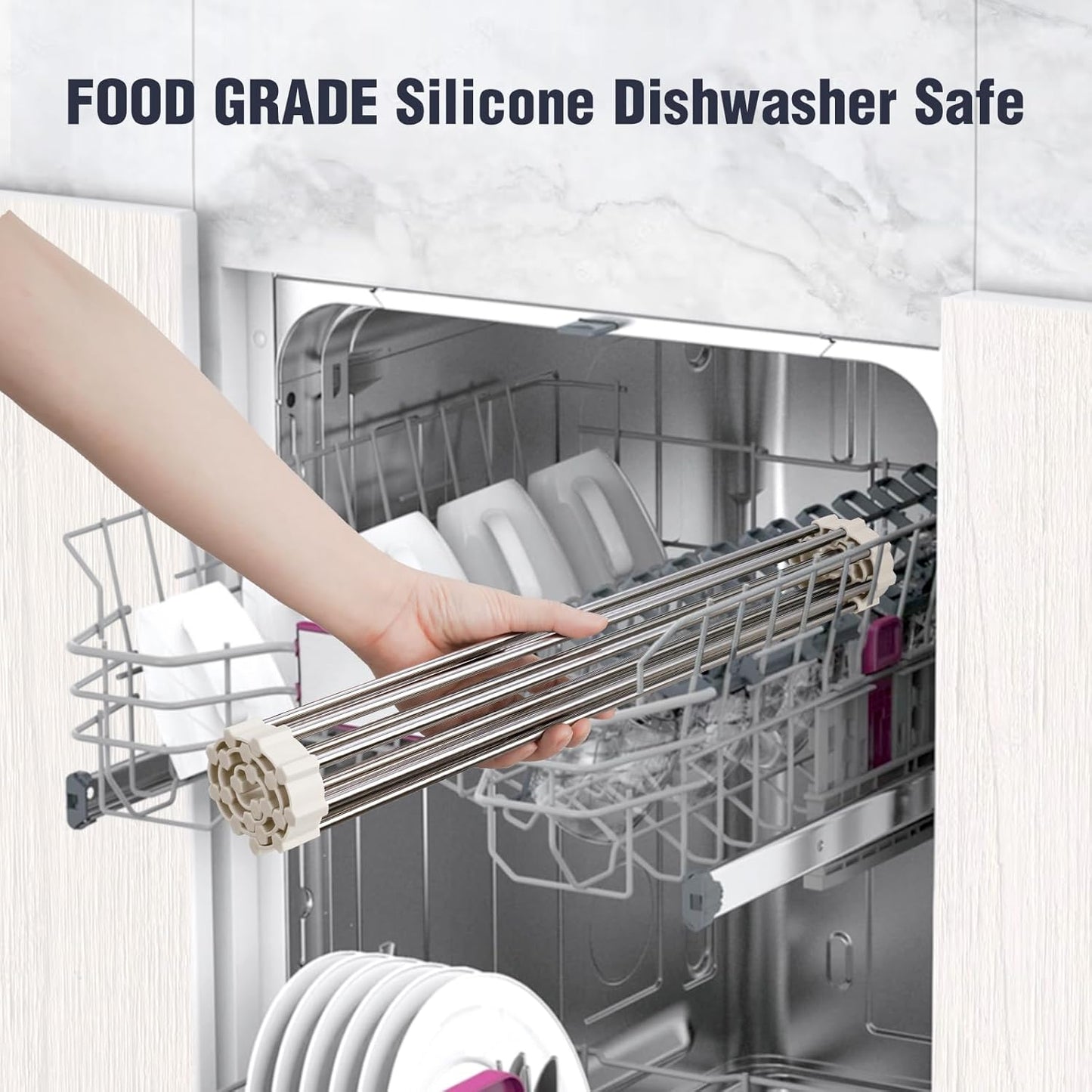 Tomorotec 17.7" x 15.5" Roll Up Dish Drying Rack Over Sink Drying Rack Sink Cover Kitchen Sink Accessories Gadget Multipurpose Organizer Foldable Stainless Steel Drainer