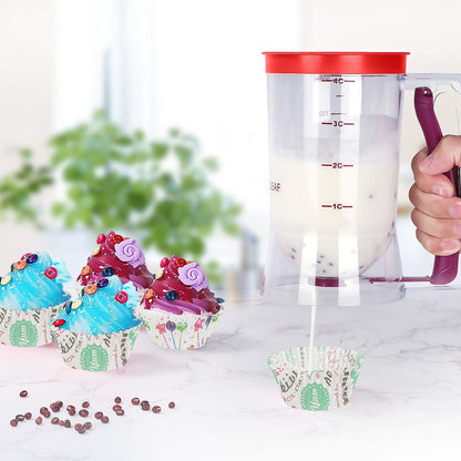 BBSTARZ Pancake Batter Dispenser – 4-Cup Batter Dispenser with Squeeze Handle & Measuring Marks for Pancakes, Waffles, Muffins, Crepes & Cupcakes – Baking Tool(Red)