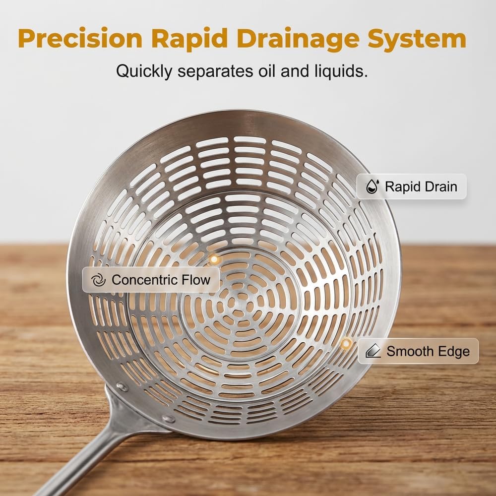 Stainless Steel Spider Strainer Scoop for Deep Wok fat Straining Spoon,Spider Strainer Set with Handle for Kitchen Frying Food, Pasta, Spaghetti, Noodle (6.89 Inch)
