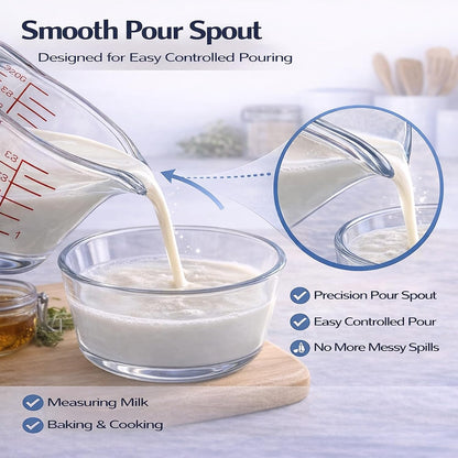 Glass Measuring Cup with Red Measurement Markings, Clear Kitchen Liquid Measuring Cup with Handle and Pour Spout, 350ml Heat-Resistant Glass Measuring Cup for Cooking, Baking and Mixing