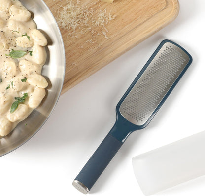 Calphalon Edge Stainless Steel Handheld Grater Lemon Zester W/Cover & Rubber Handle - Navy Blue