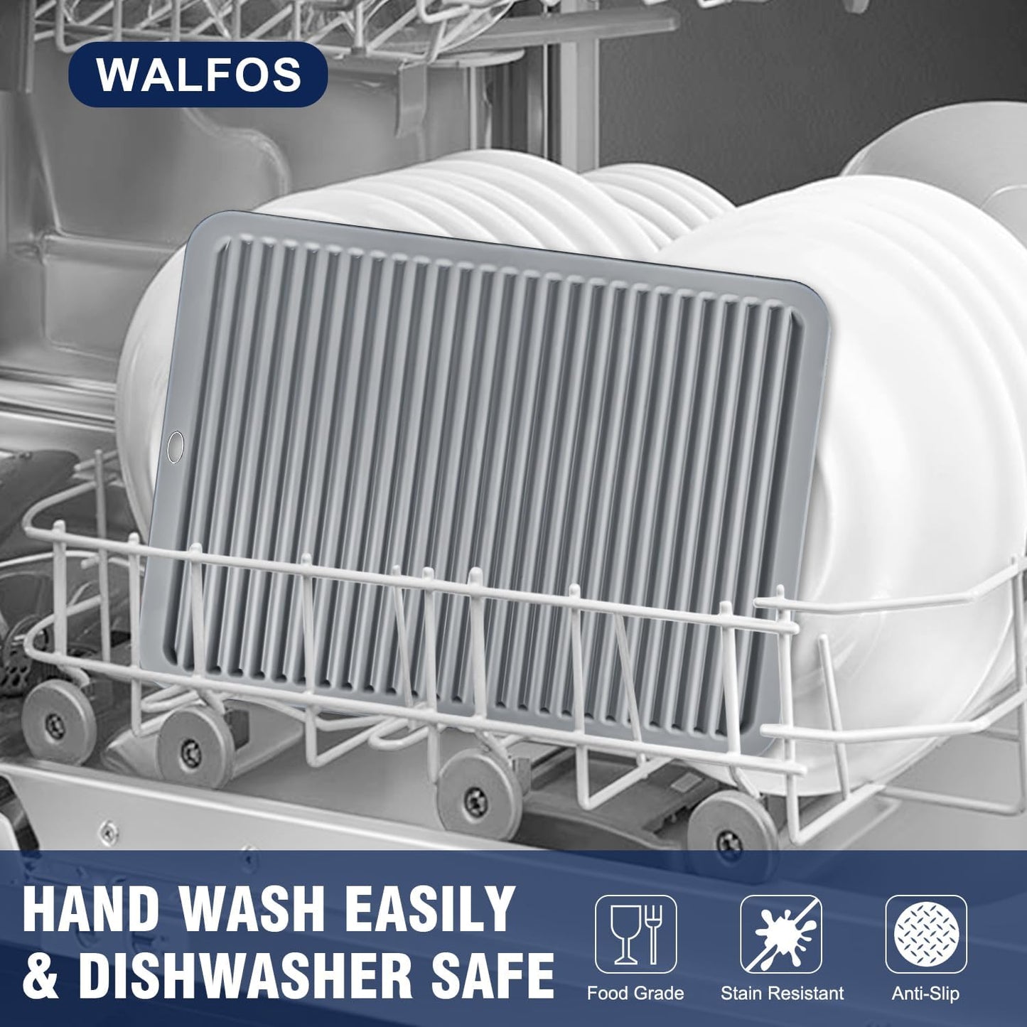 Walfos Silicone Trivet Mats - 4 Heat Resistant Pot Holders, Multipurpose Non-Slip Hot Pads for Kitchen Potholders, Hot Dishers, Jar Opener, Spoon Holder, Food Grade Silicone & BPA Free (Black)