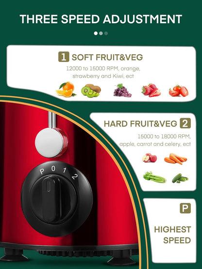 Juicer Machines, HOUSNAT Juicer Whole Fruit and Vegetables with 3-Speed Setting, 400 W Motor Quick Juicing Ideal for Beginners & Light Daily Use, Cleaning Brush and Juicing Recipe Included