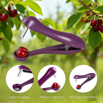2 Purple Cherry Pitters, Cherry Stoner Remover, Efficient Cherry Pitter Tool for Baking, Jam-Making, Fruit Snacks Preparation, Compact and Portable for Kitchen and Picnics