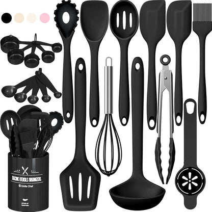 Umite Chef 22-Piece Silicone Cooking Utensils Set, Heat Resistant & Dishwasher Safe Kitchen Tools, Non-Scratch Spatula Set for Nonstick Cookware (Pink)
