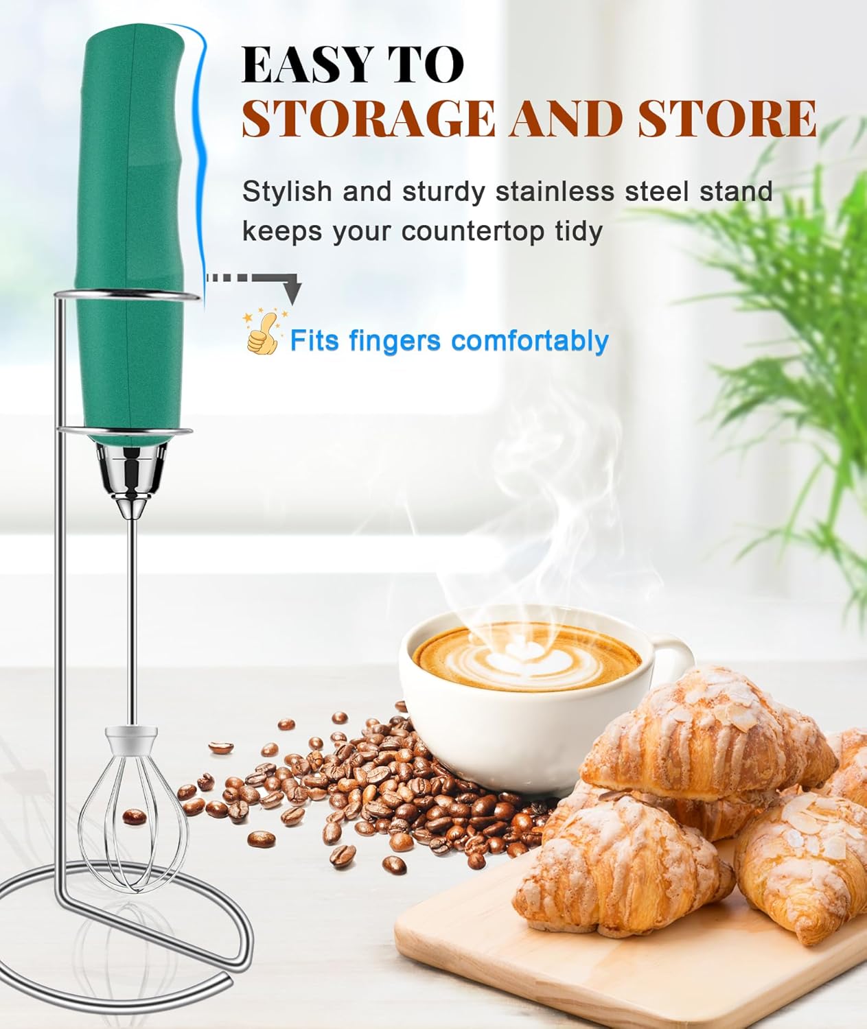 YUSWKO Black Handheld Milk Frother Wand for Coffee, Rechargeable Electric Whisk with 3 Heads 3 Speeds Drink Mixer Coffee Frother For Latte, Cappuccino, Hot Chocolate, Egg